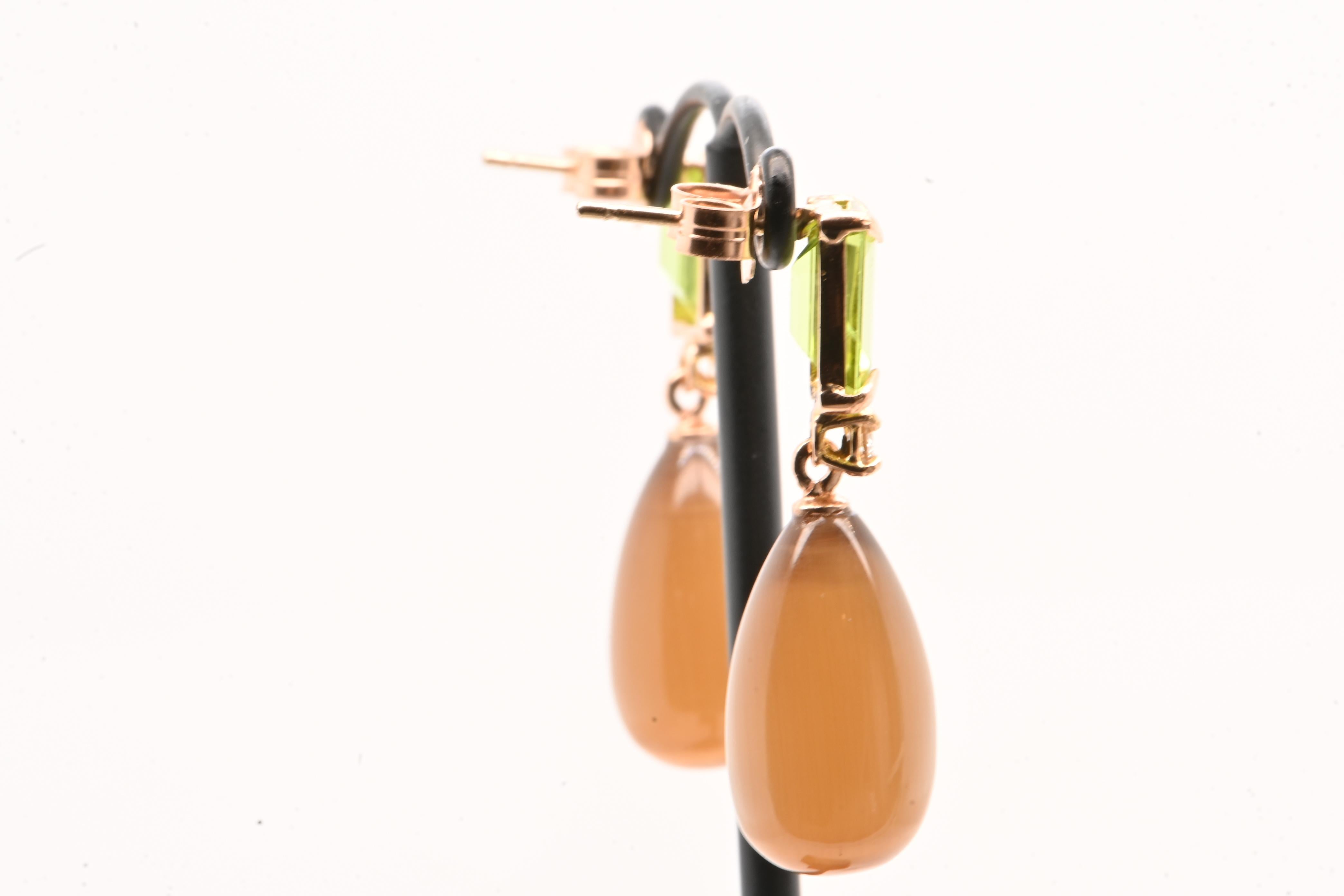 Choco Moonstone Peridoto Diamonds Rose Gold 18 Carats In New Condition For Sale In Vannes, FR