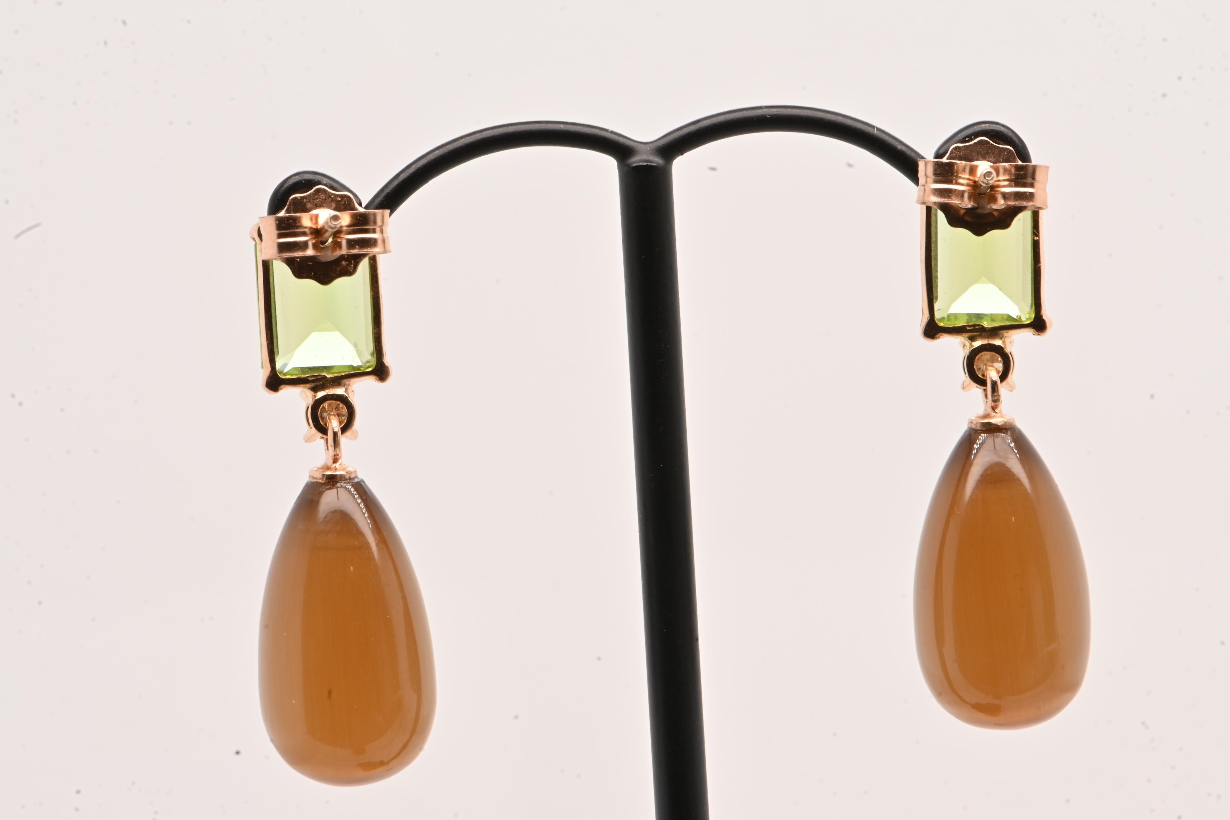 Women's Choco Moonstone Peridoto Diamonds Rose Gold 18 Carats For Sale