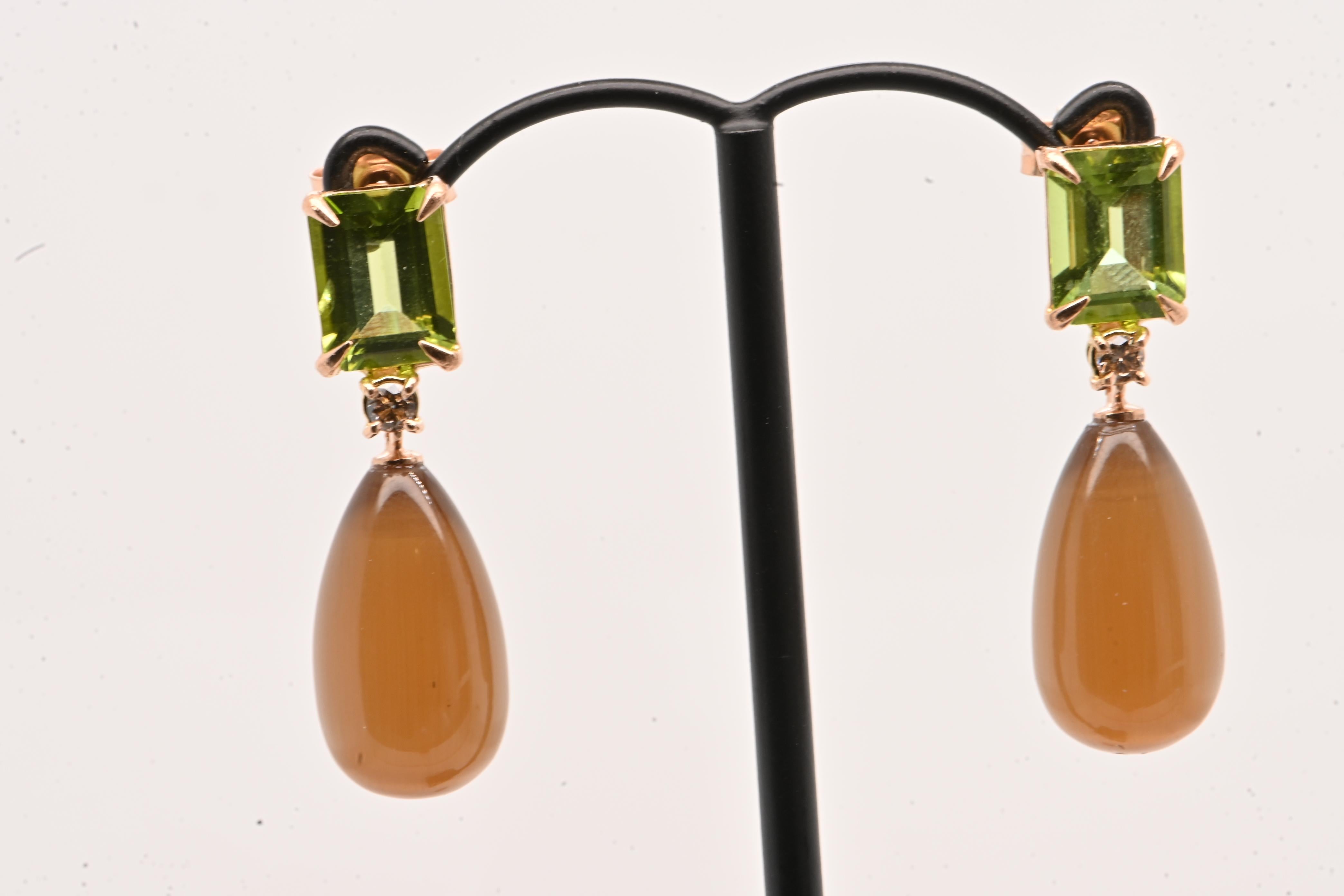 Choco Moonstone Peridoto Diamonds Rose Gold 18 Carats For Sale 2