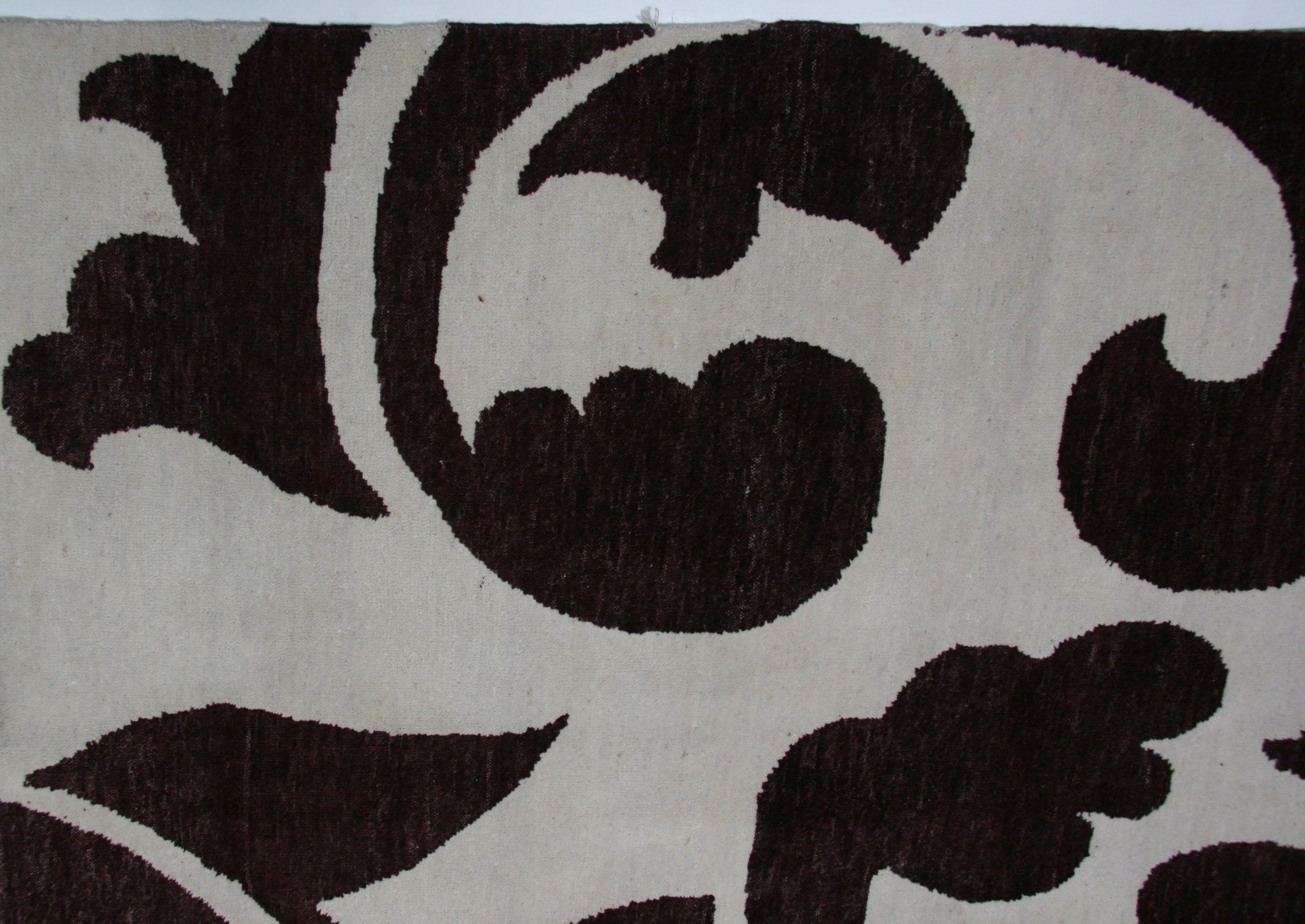 Indian Chocolate and Cream Contemporary Area Rug For Sale