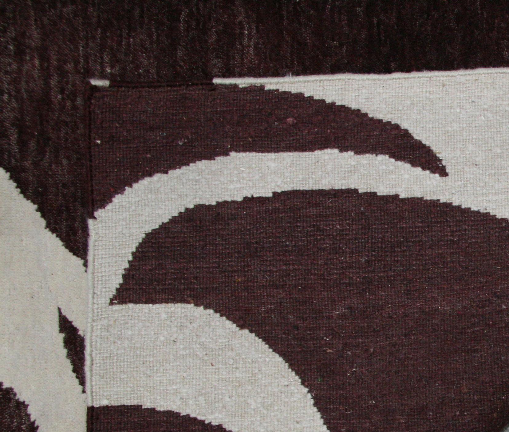 Hand-Knotted Chocolate and Cream Contemporary Area Rug For Sale