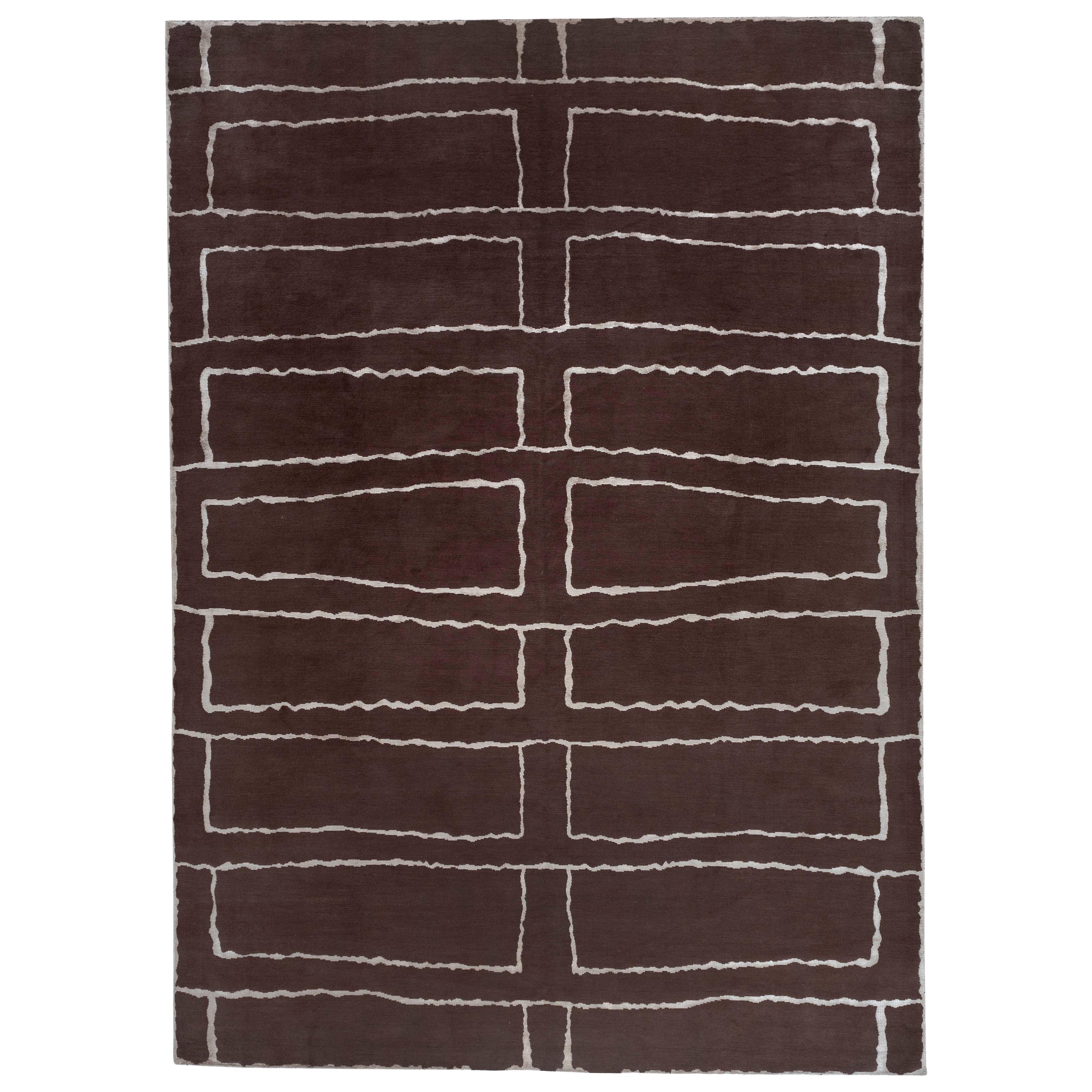 Chocolate and Cream Lines Area Rug For Sale