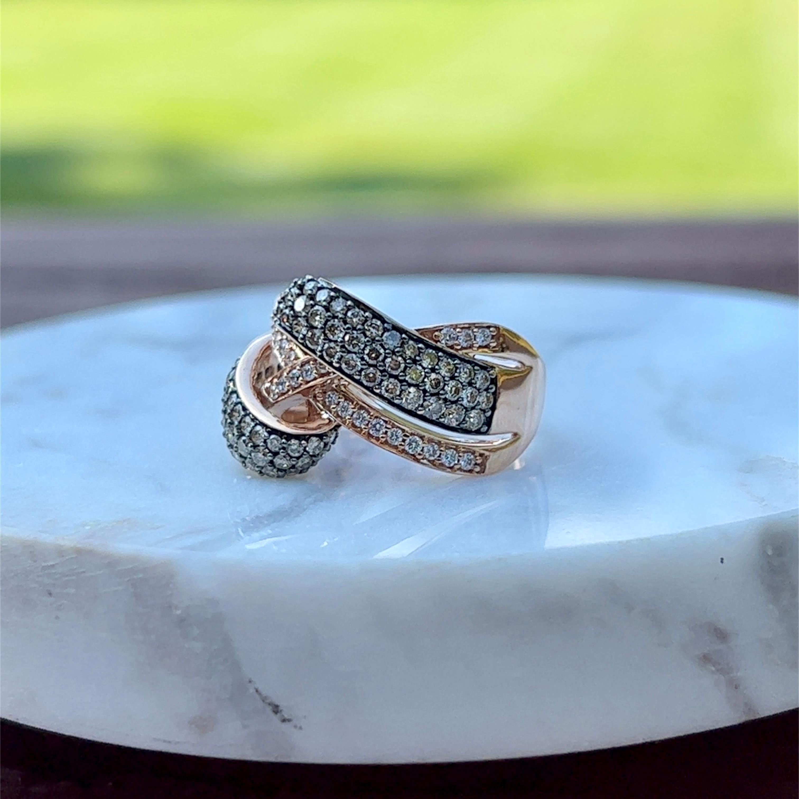 Contemporary Chocolate and Vanilla Diamond Crossover Ring by Le Vian in 14K Rose Gold For Sale
