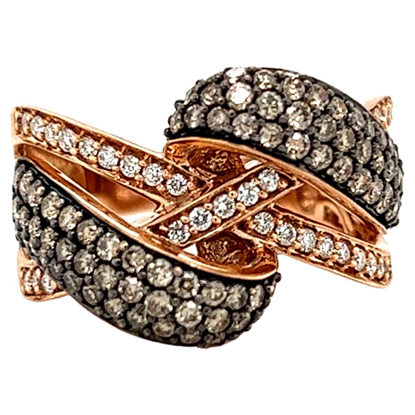 Chocolate and Vanilla Diamond Crossover Ring by Le Vian in 14K Rose Gold For Sale