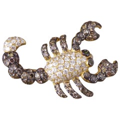 Chocolate and White Diamond Set Scorpion Pendant Brooch in 18 Carat Yellow Gold
