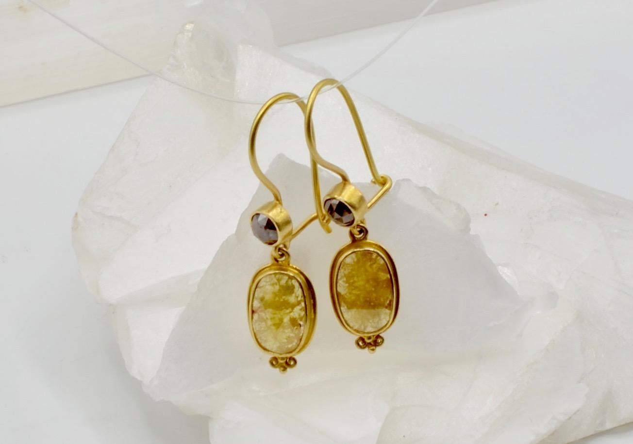 Byzantine Chocolate and Yellow Diamond 18 Karat Drop Earrings