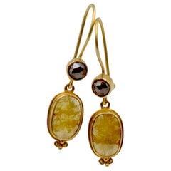 Chocolate and Yellow Diamond 18 Karat Drop Earrings