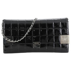 Chocolate Bar Chain Clutch Quilted Patent