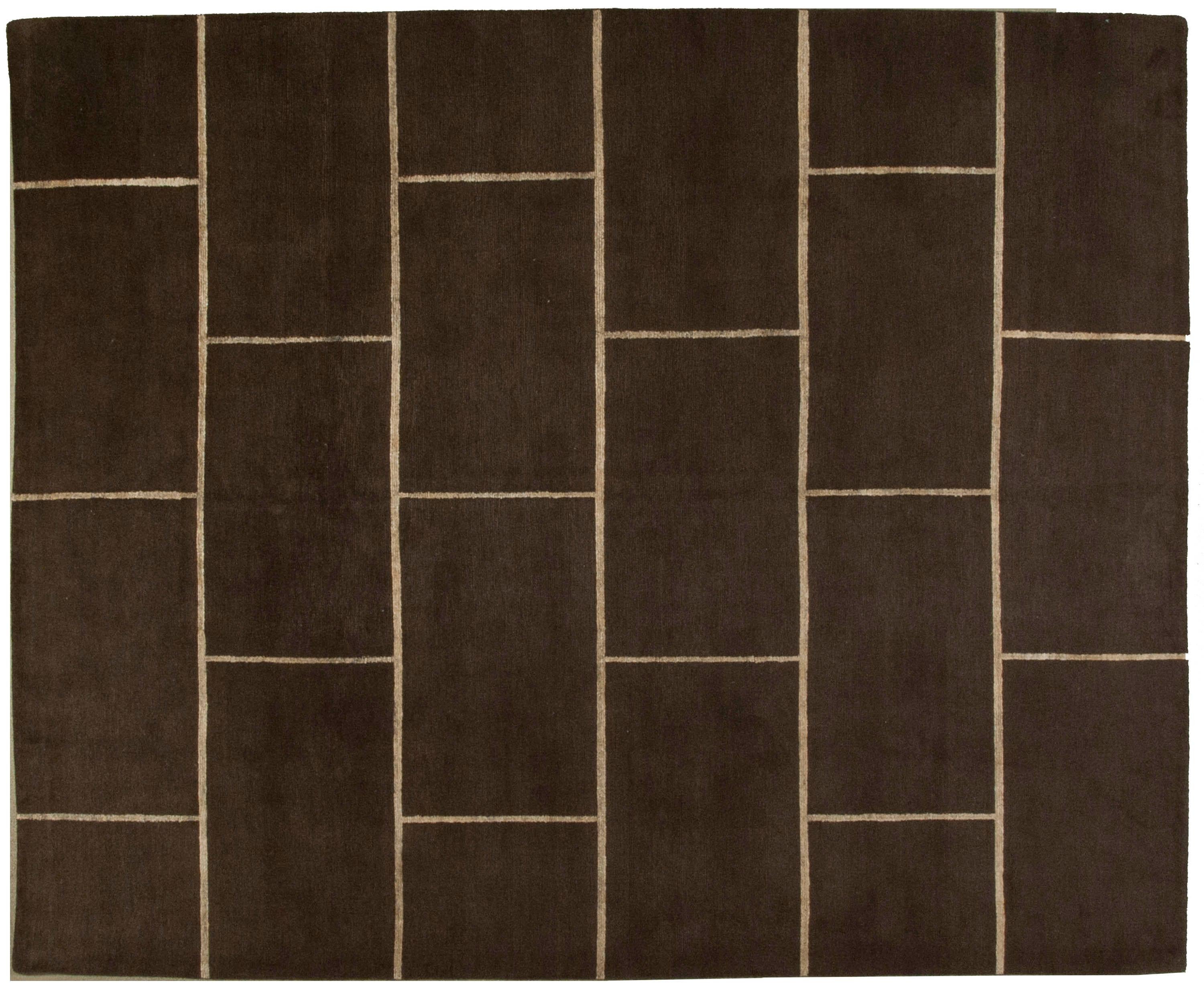 Hand-Knotted Chocolate Brick Wool and Silk Rug For Sale