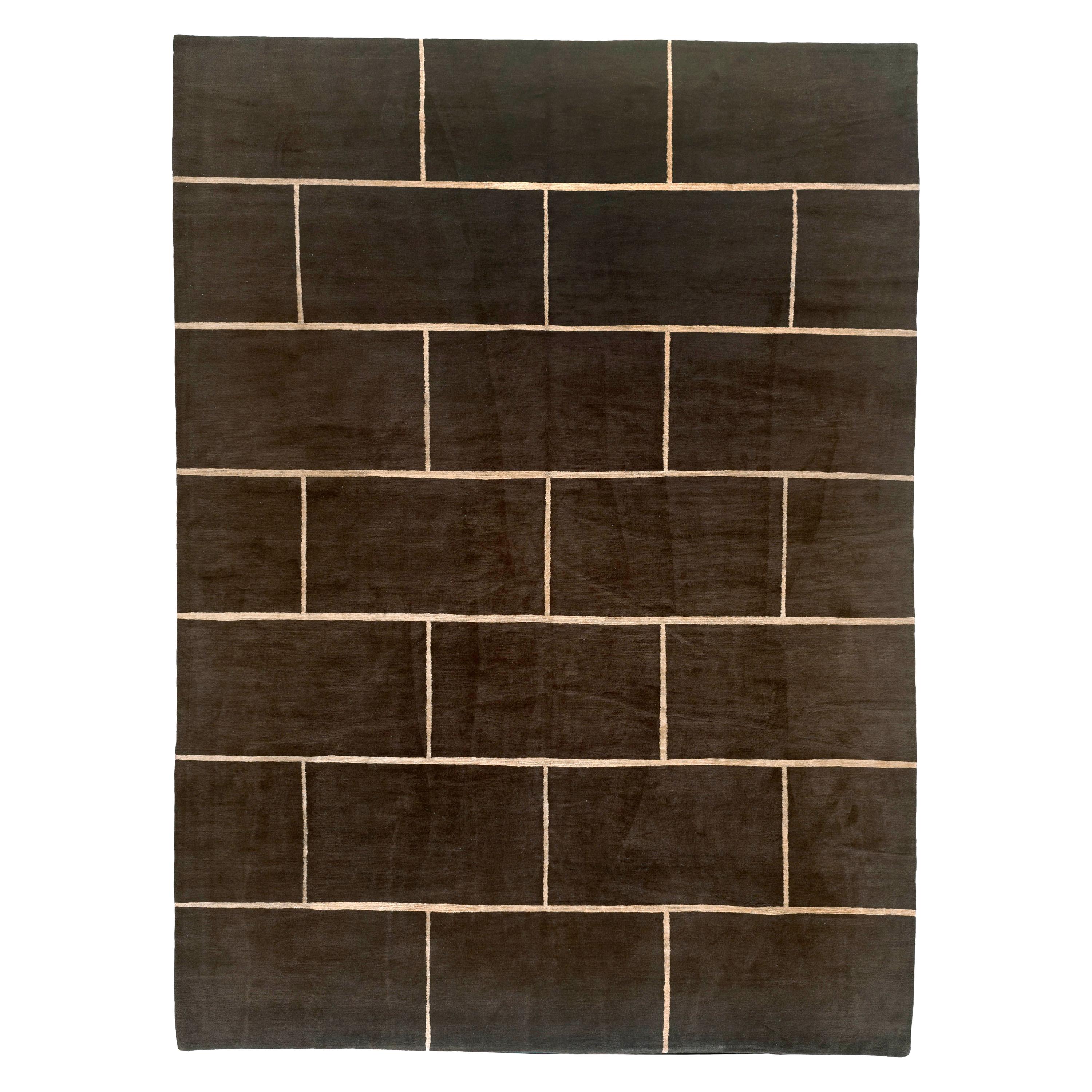 Chocolate Brick Wool and Silk Rug