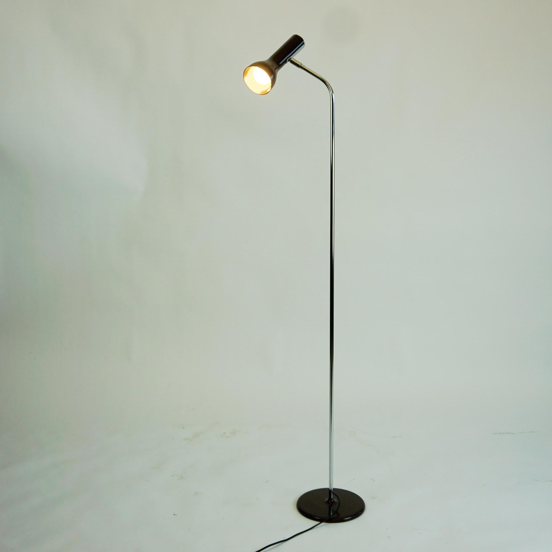 Mid-Century Modern Chocolate Brown 1960s Chrome Spot Floor Lamp by LAD Team for Swiss Lamps