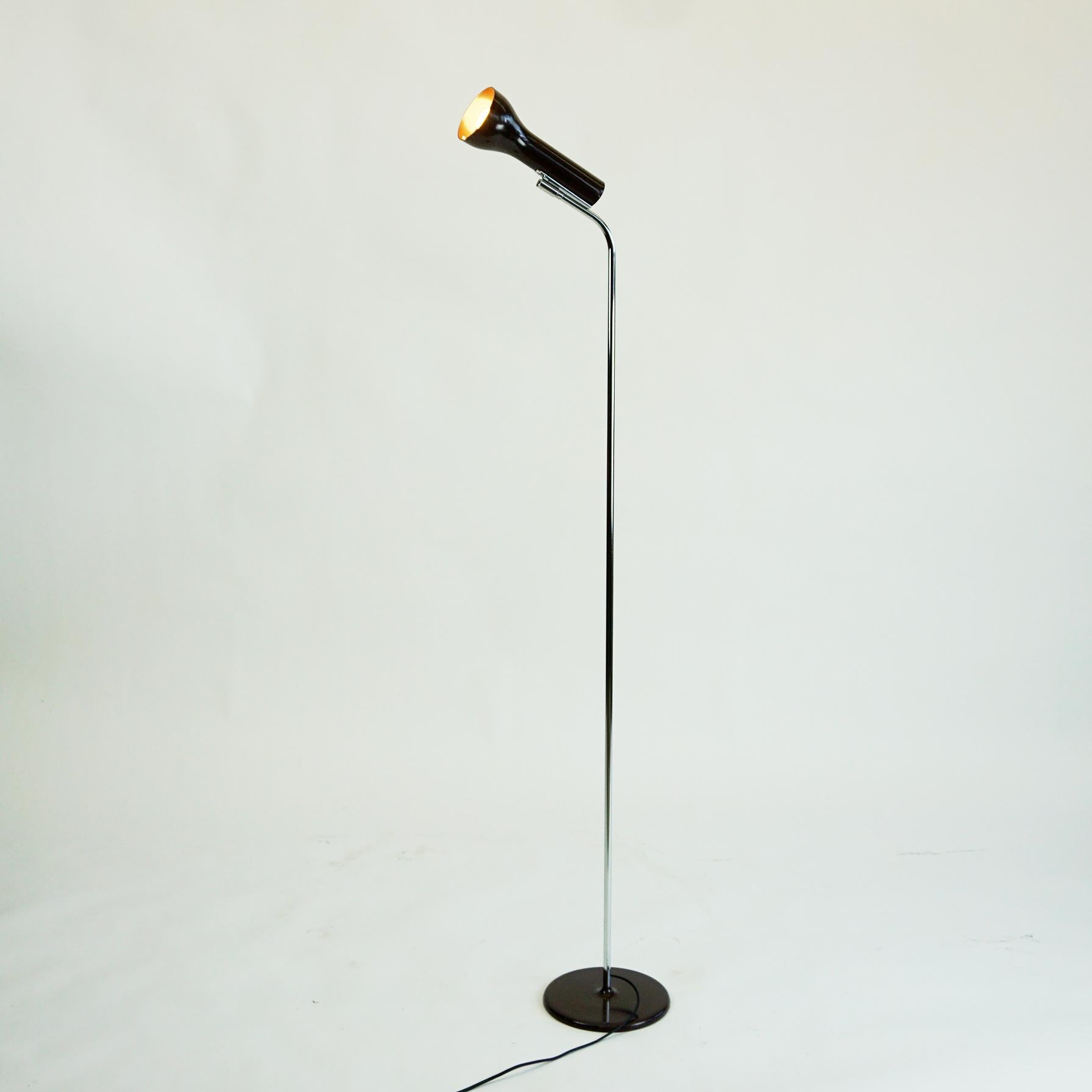 Enameled Chocolate Brown 1960s Chrome Spot Floor Lamp by LAD Team for Swiss Lamps