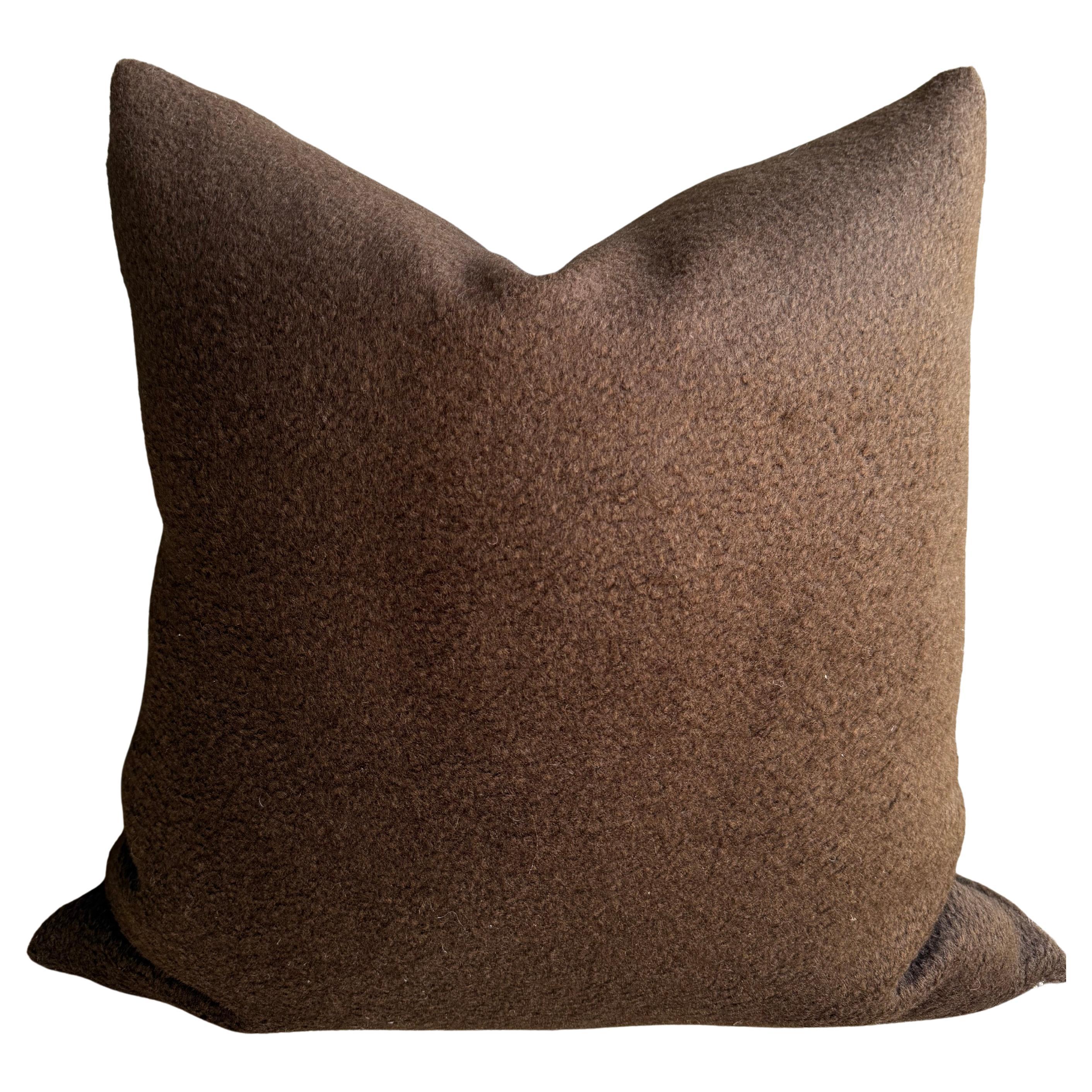Chocolate Brown Accent Pillow with Down Insert 100% wool