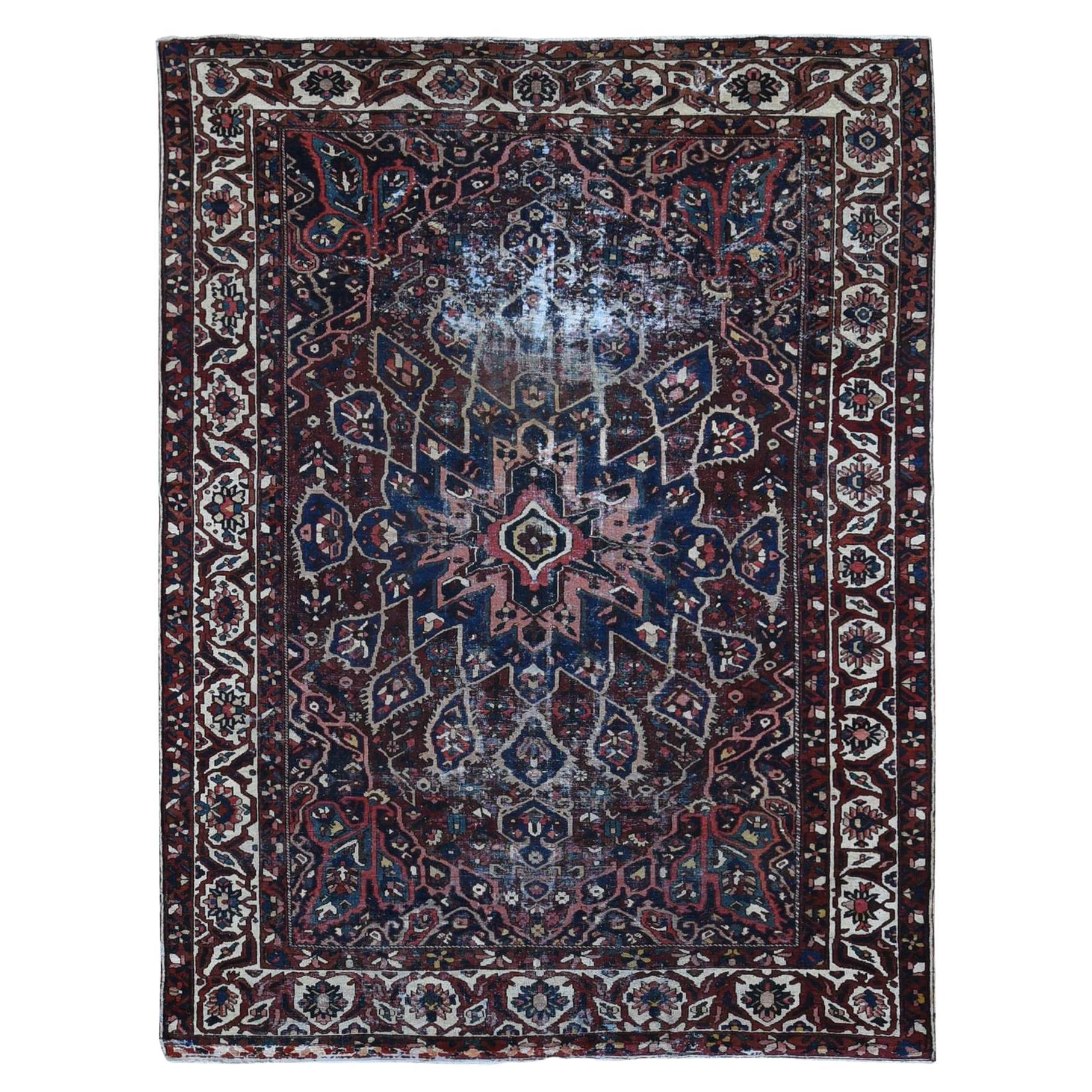 Navy Antique Persian Ardabil Clean Even Wear Pure Wool Hand Knotted