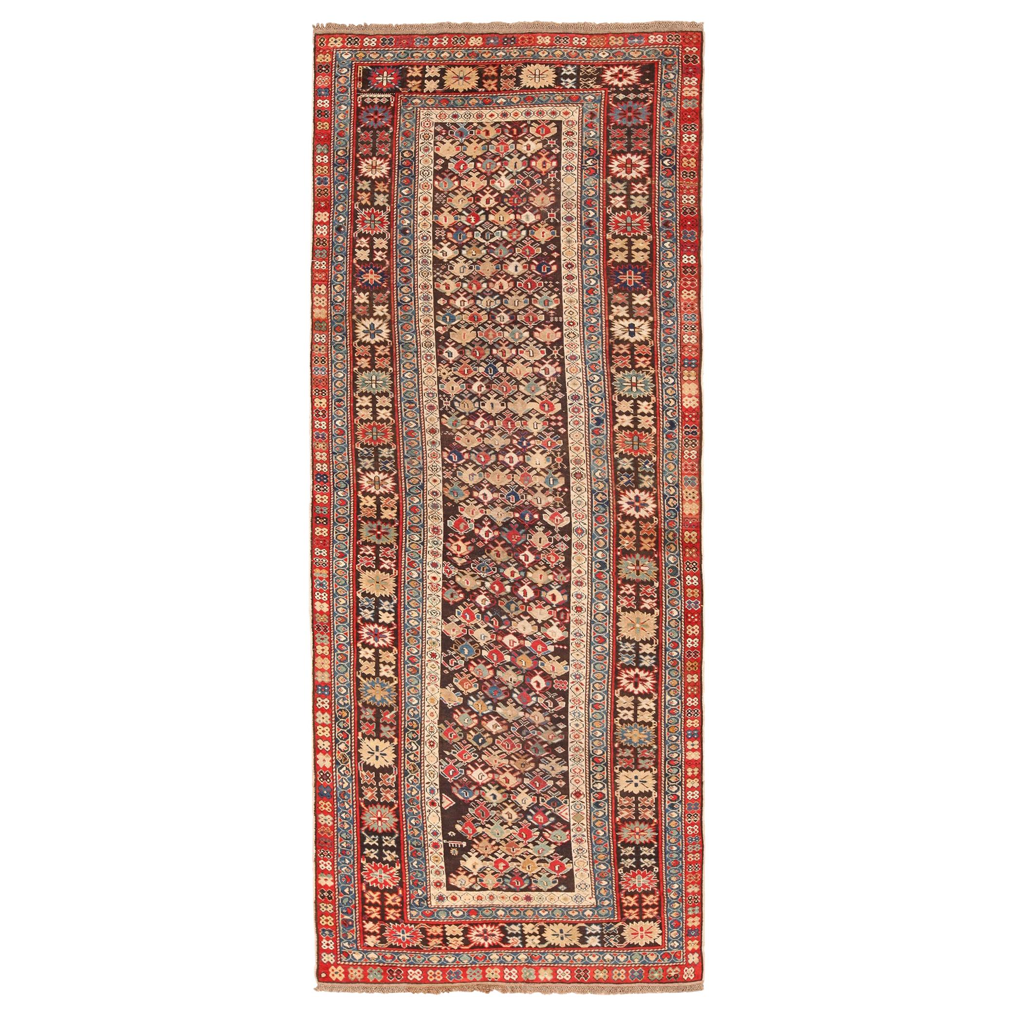 Antique Tribal Caucasian Kuba Rug. Size: 4 ft x 10 ft 2 in For Sale