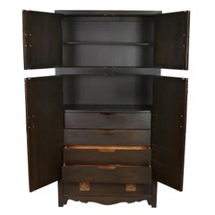 Chocolate Brown Asian Style Armoire with Brass Hardware