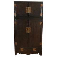 Retro Chocolate Brown Asian Style Armoire with Brass Hardware