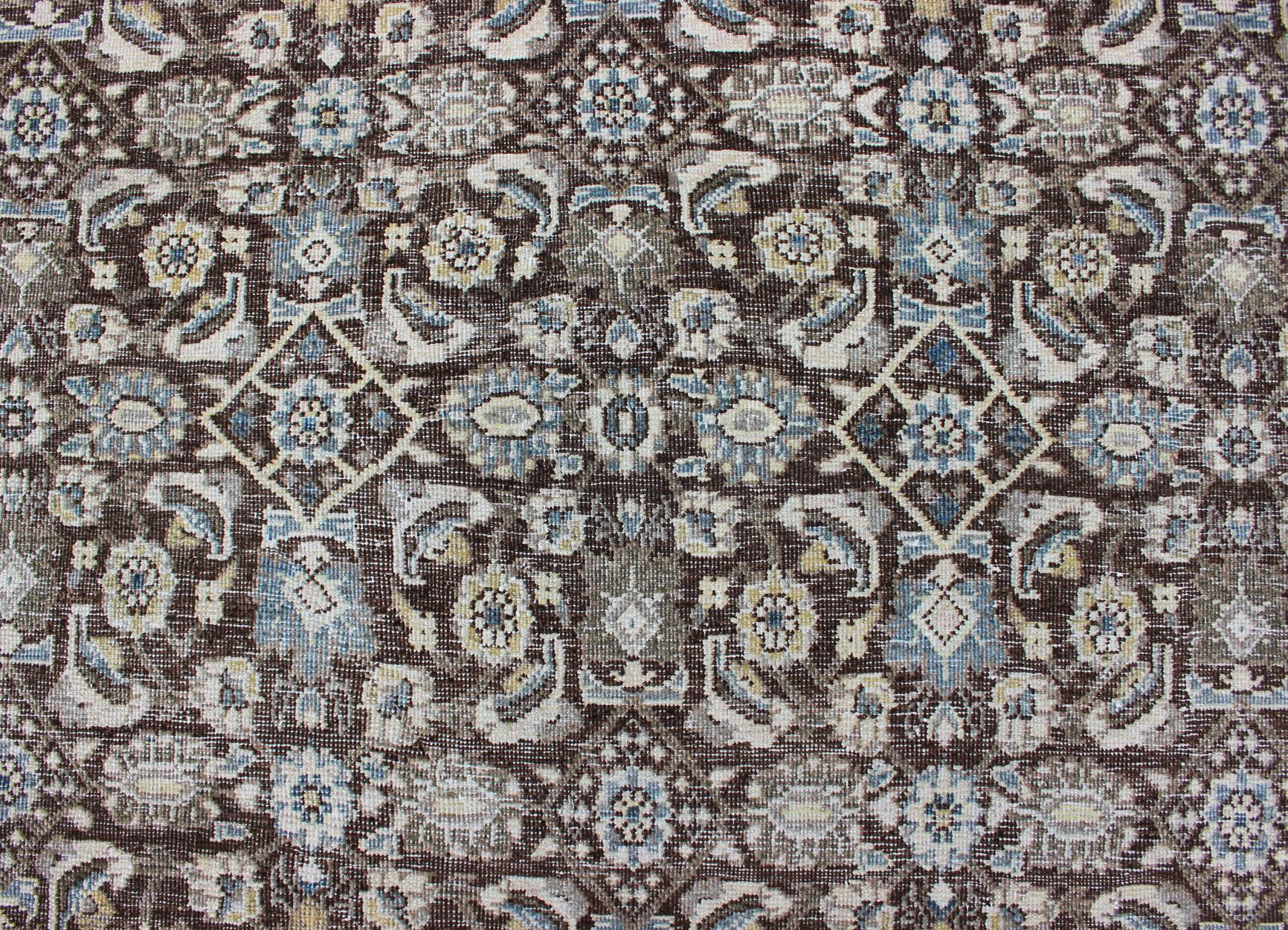 Early 20th Century Chocolate Brown Background Antique Persian Tabriz Rug with All-Over Design For Sale