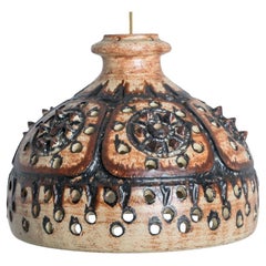 Chocolate Brown Beige Ceramic Pendant with Holes and Spikes, Denmark 1960s