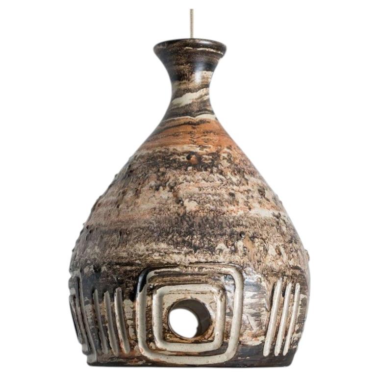 Chocolate Brown Ceramic Pendant with Geometric Pattern, Denmark, 1960s For Sale