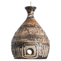 Ciondolo in ceramica marrone cioccolato con motivo geometrico, Danimarca, anni '60