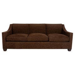 Chocolate Brown Chenille Covered Three-Seat Sofa