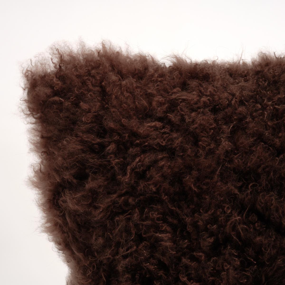Moderne Chocolate Brown Cloud White Natural Cashmere Fur Pillow Cushion by Muchi Decor en vente
