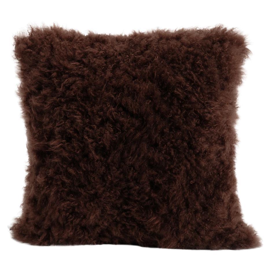 Chocolate Brown Cloud White Natural Cashmere Fur Pillow Cushion by Muchi Decor For Sale