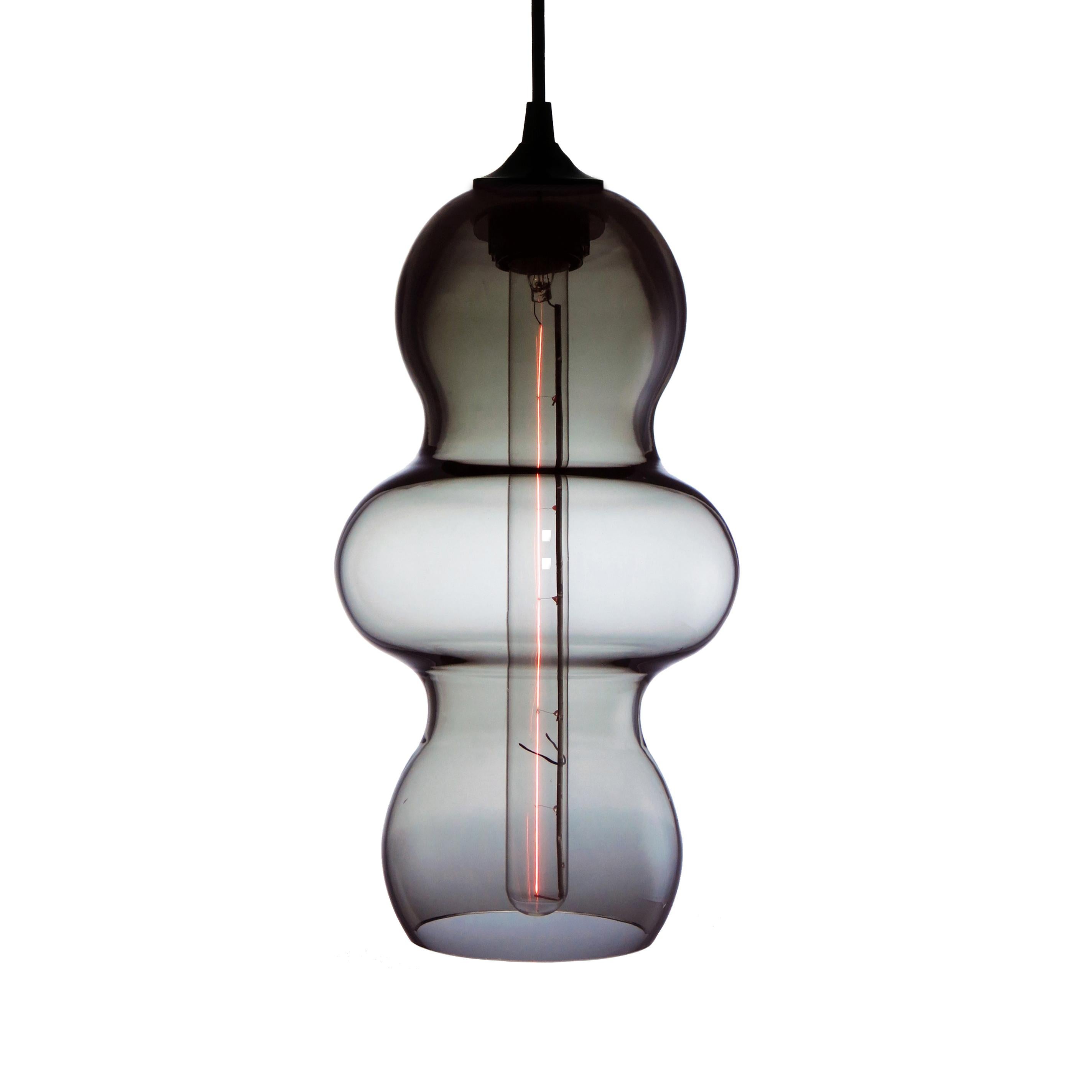 Hand-Crafted Chocolate Brown Contemporary Organic Architectural Hand Blown Pendant Lamp For Sale