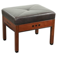 Chocolate brown cow leather Art Deco design ottoman/footstool