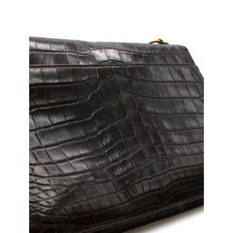 Chocolate Brown Crocodile Flap Bag For Sale 1