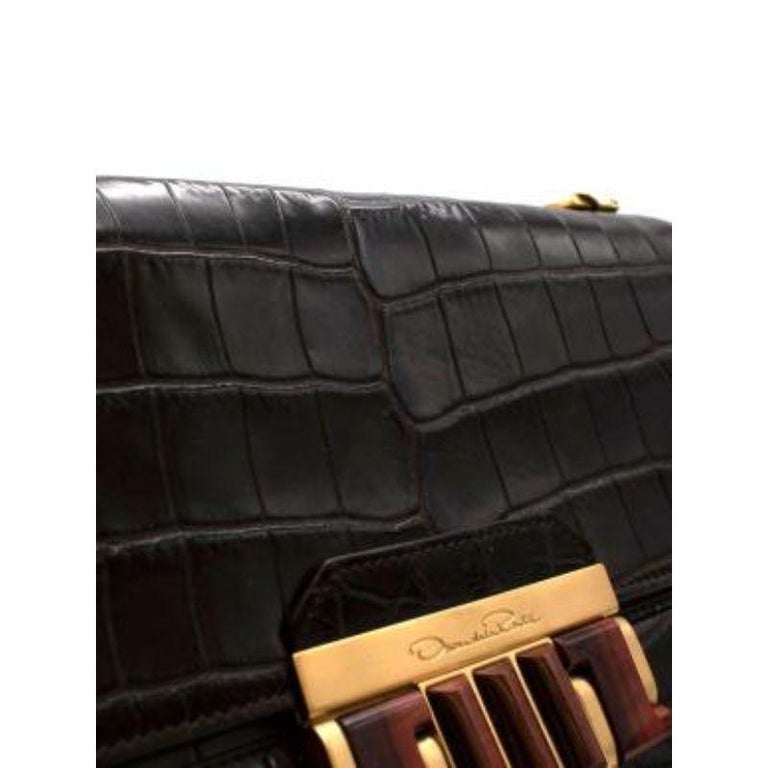 Chocolate Brown Crocodile Flap Bag For Sale 2