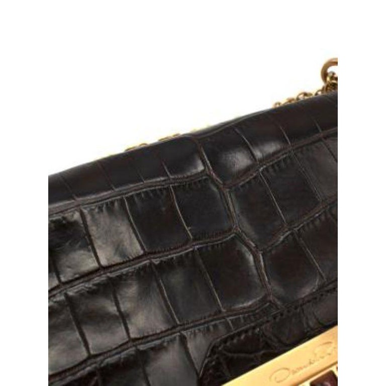 Chocolate Brown Crocodile Flap Bag For Sale 4