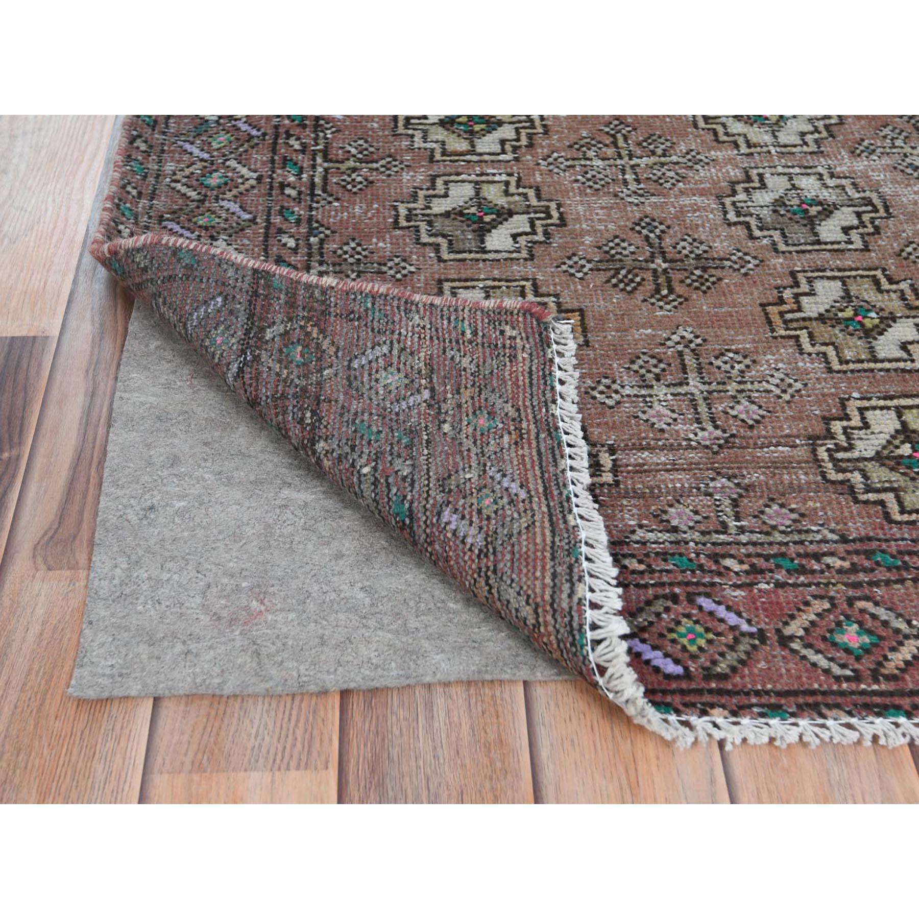 Medieval Chocolate Brown, Distressed Worn Wool Hand Knotted, Vintage Persian Baluch Rug For Sale