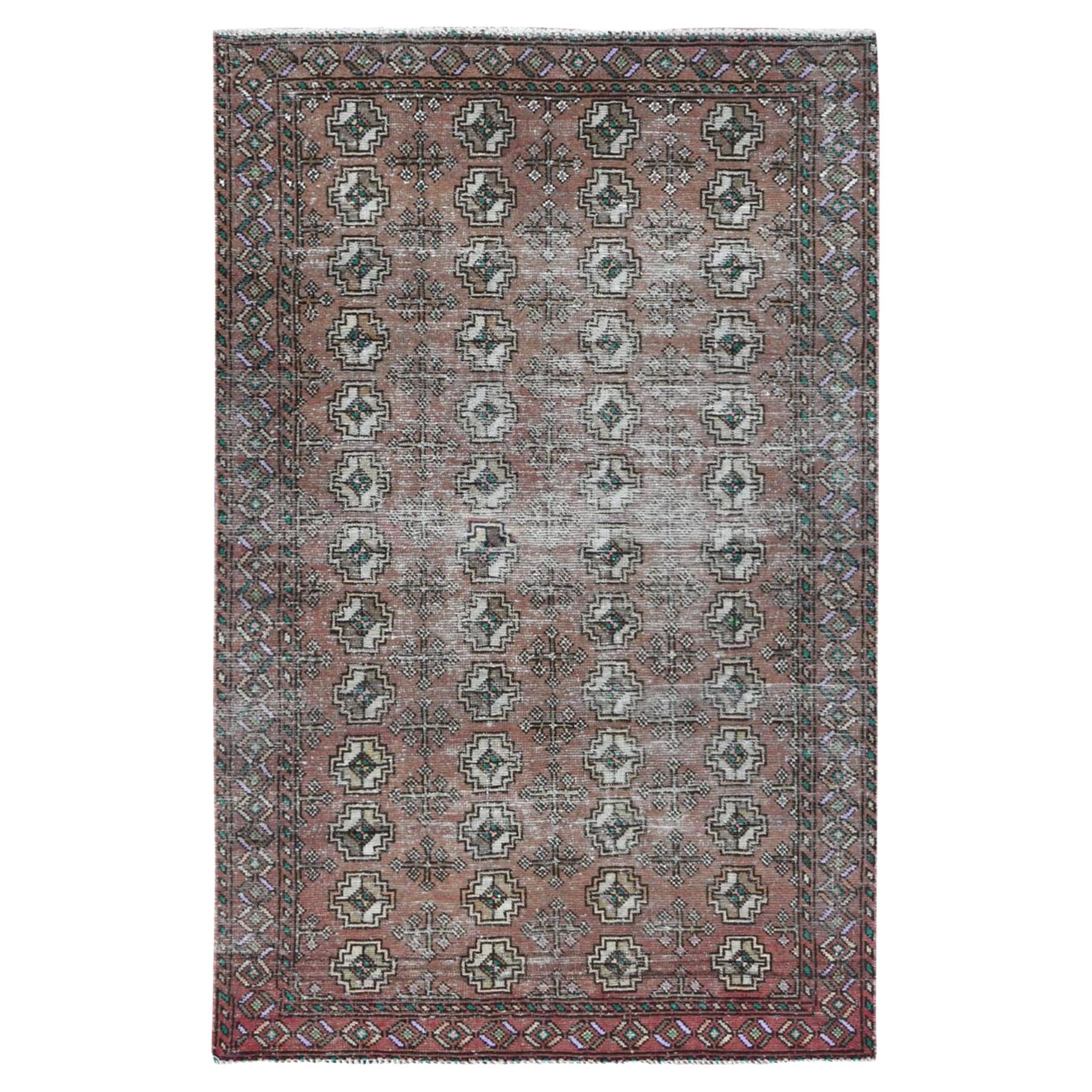Chocolate Brown, Distressed Worn Wool Hand Knotted, Vintage Persian Baluch Rug For Sale