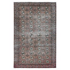 Chocolate Brown, Distressed Worn Wool Hand Knotted, Retro Persian Baluch Rug