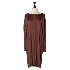 Chocolate brown jersey dress draped on the back BALENCIAGA