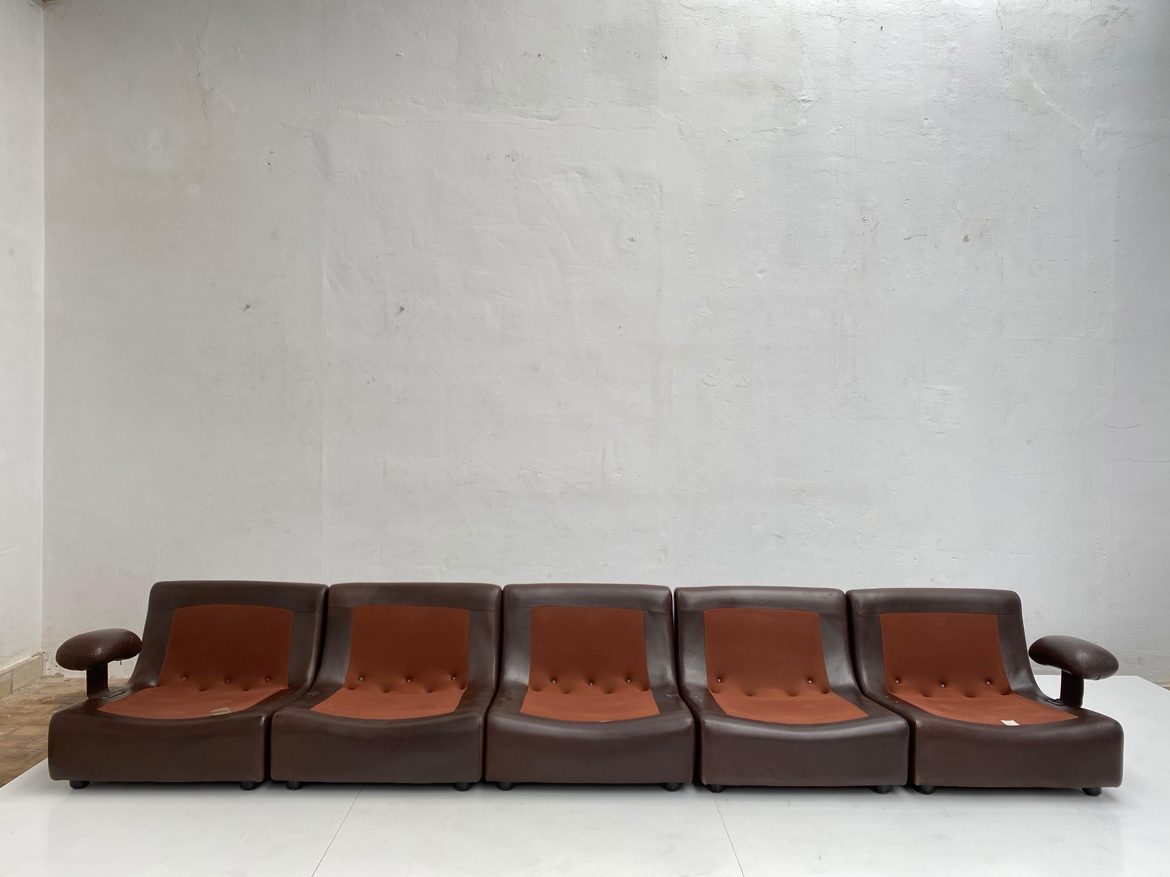 Chocolate Brown Leather 5-Piece Modular Seating System, COR Germany, 1970s 9