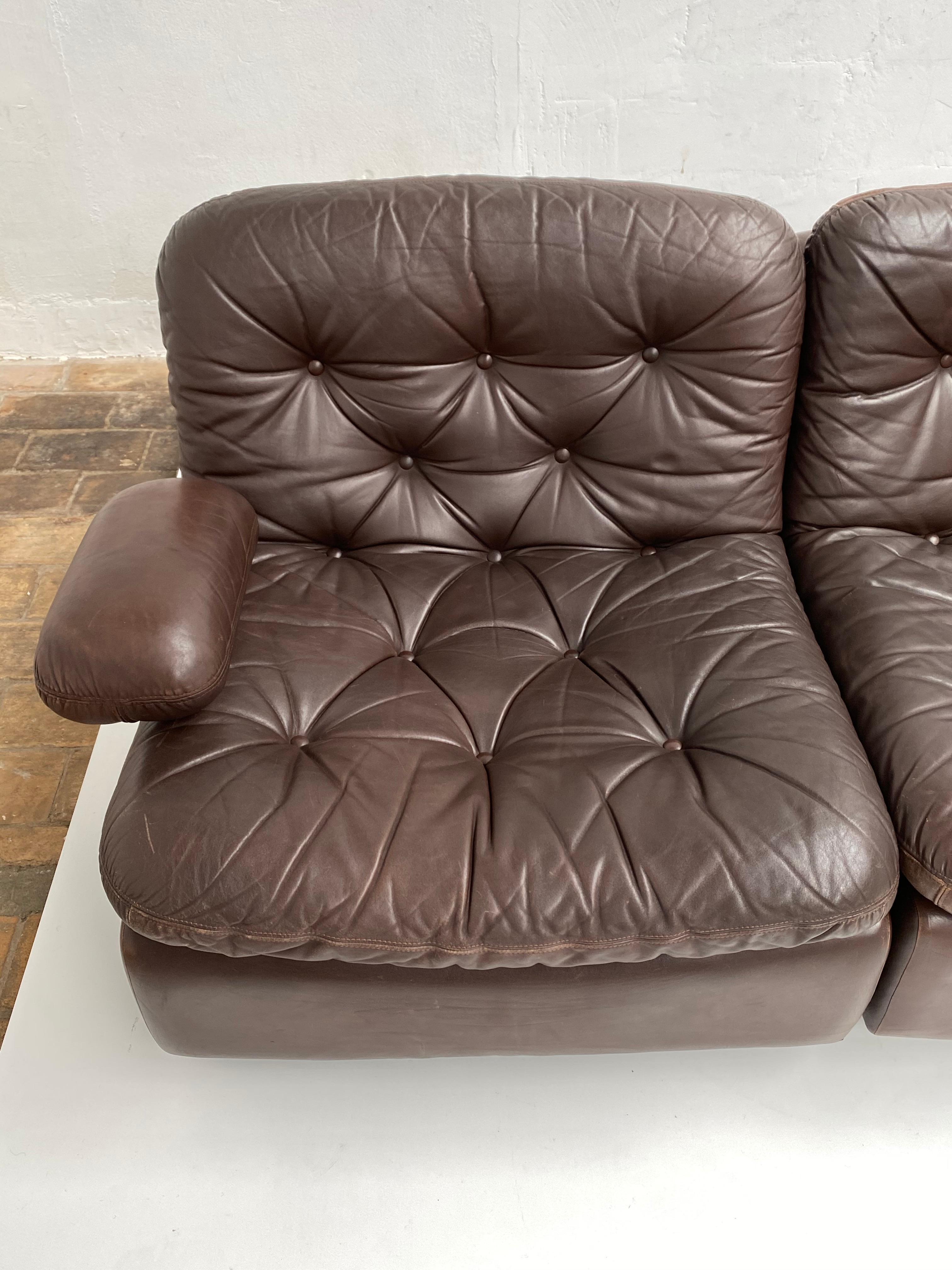 Late 20th Century Chocolate Brown Leather 5-Piece Modular Seating System, COR Germany, 1970s