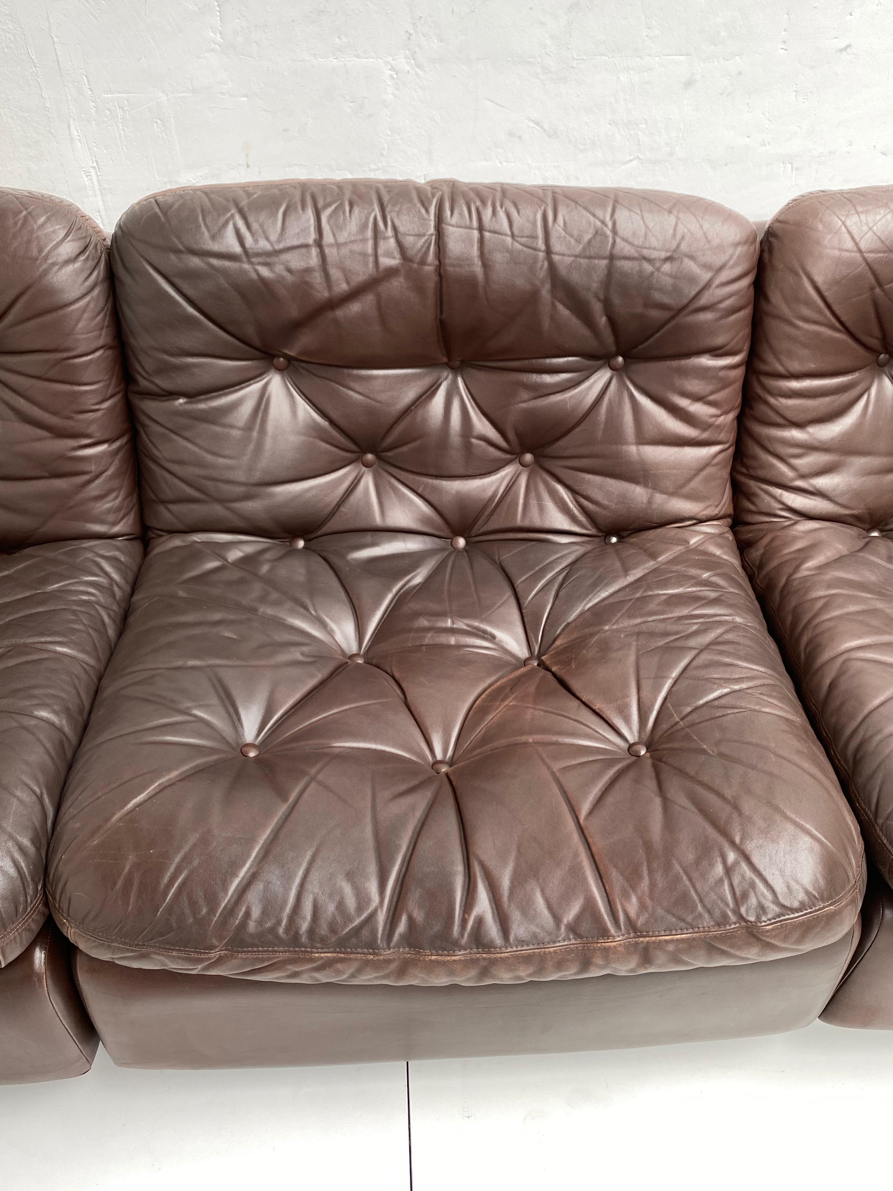Chocolate Brown Leather 5-Piece Modular Seating System, COR Germany, 1970s 1