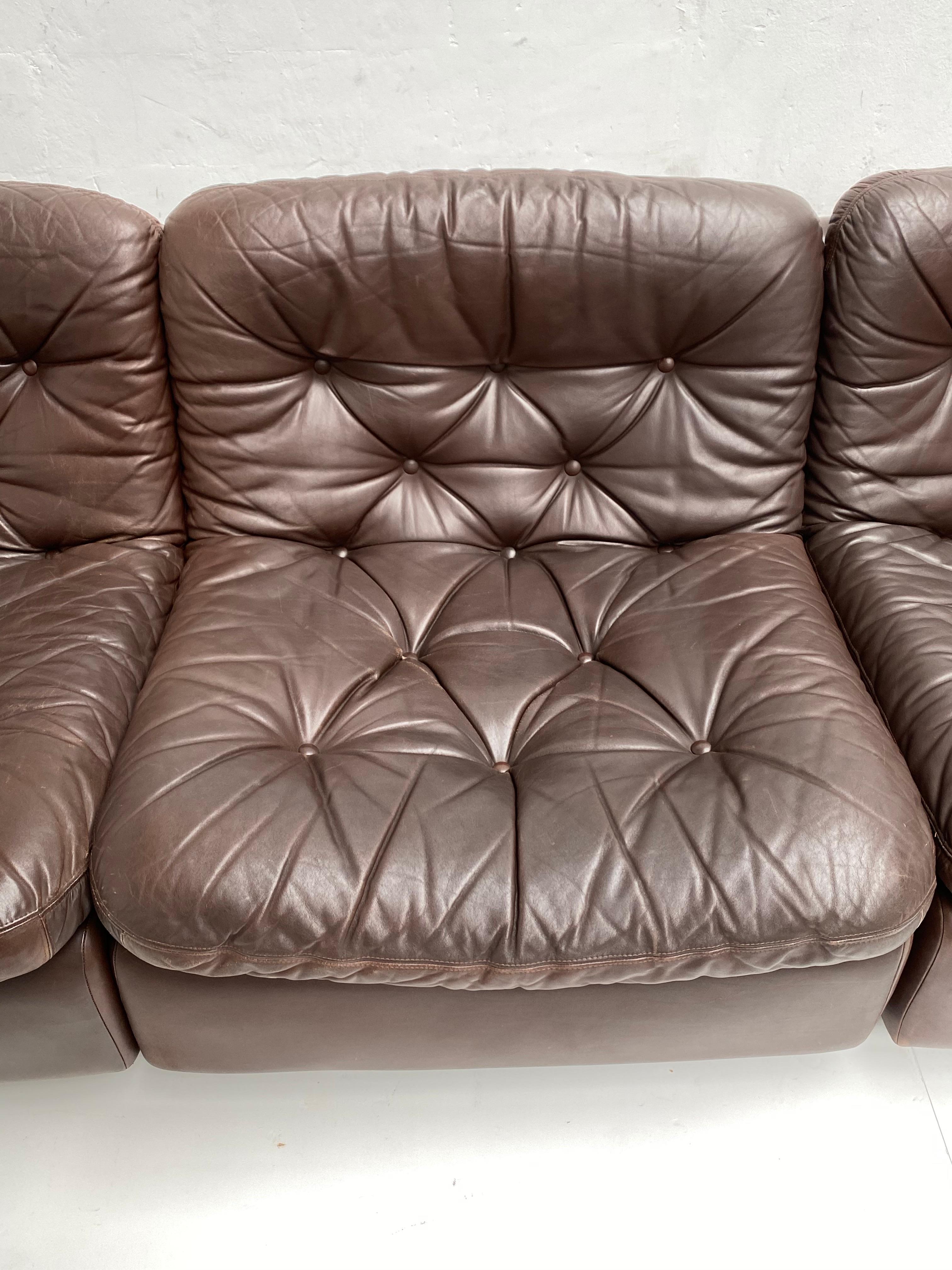 Chocolate Brown Leather 5-Piece Modular Seating System, COR Germany, 1970s 2