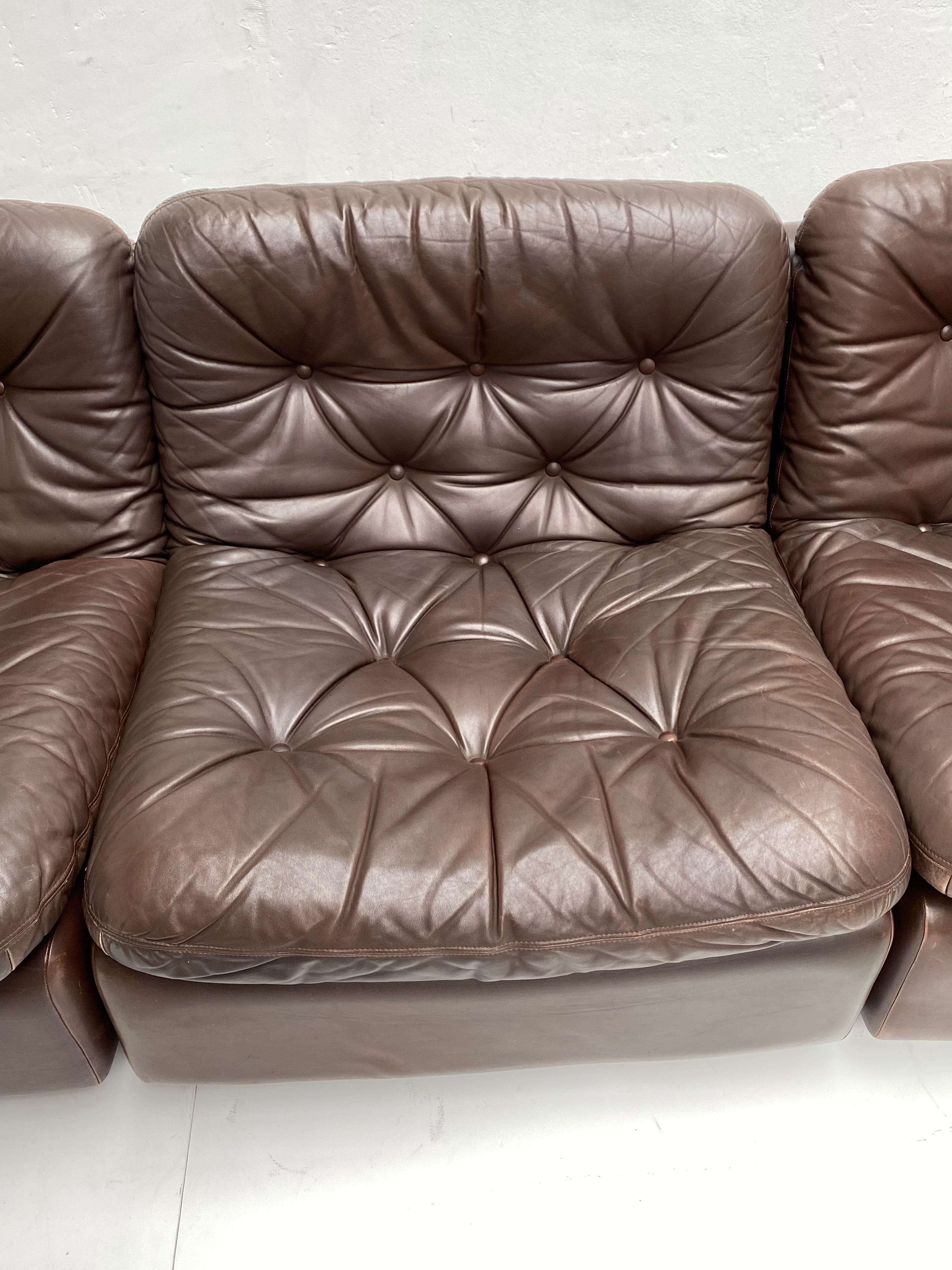 Chocolate Brown Leather 5-Piece Modular Seating System, COR Germany, 1970s 3