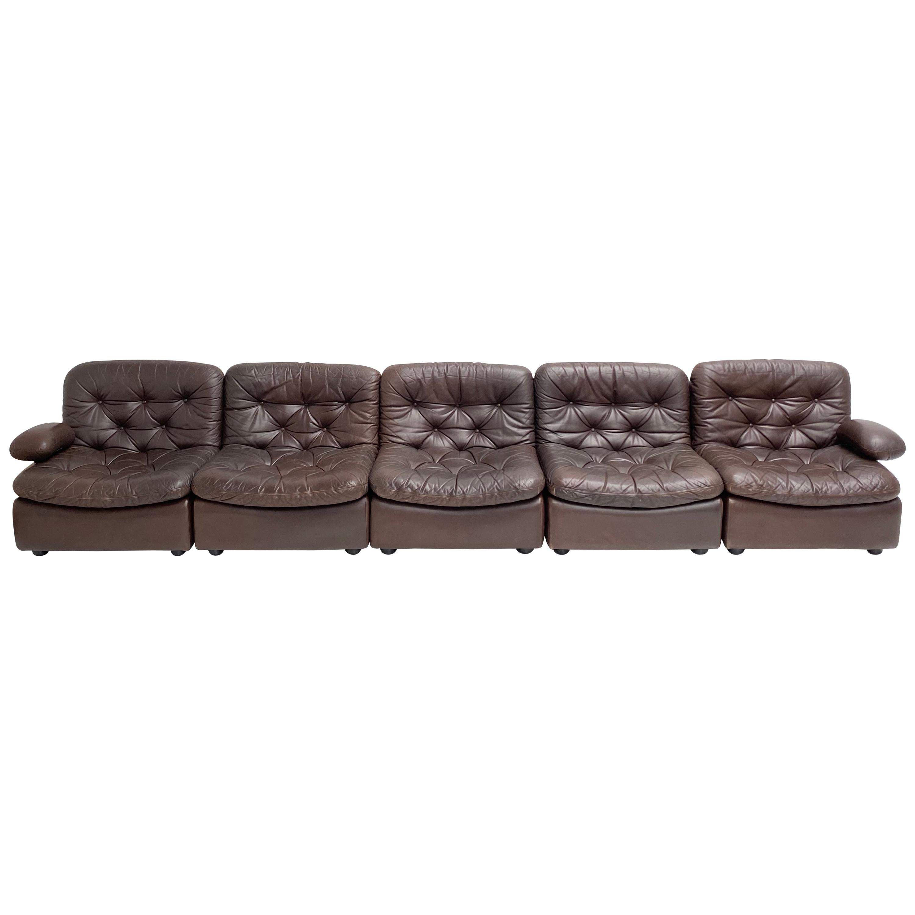 Chocolate Brown Leather 5-Piece Modular Seating System, COR Germany, 1970s