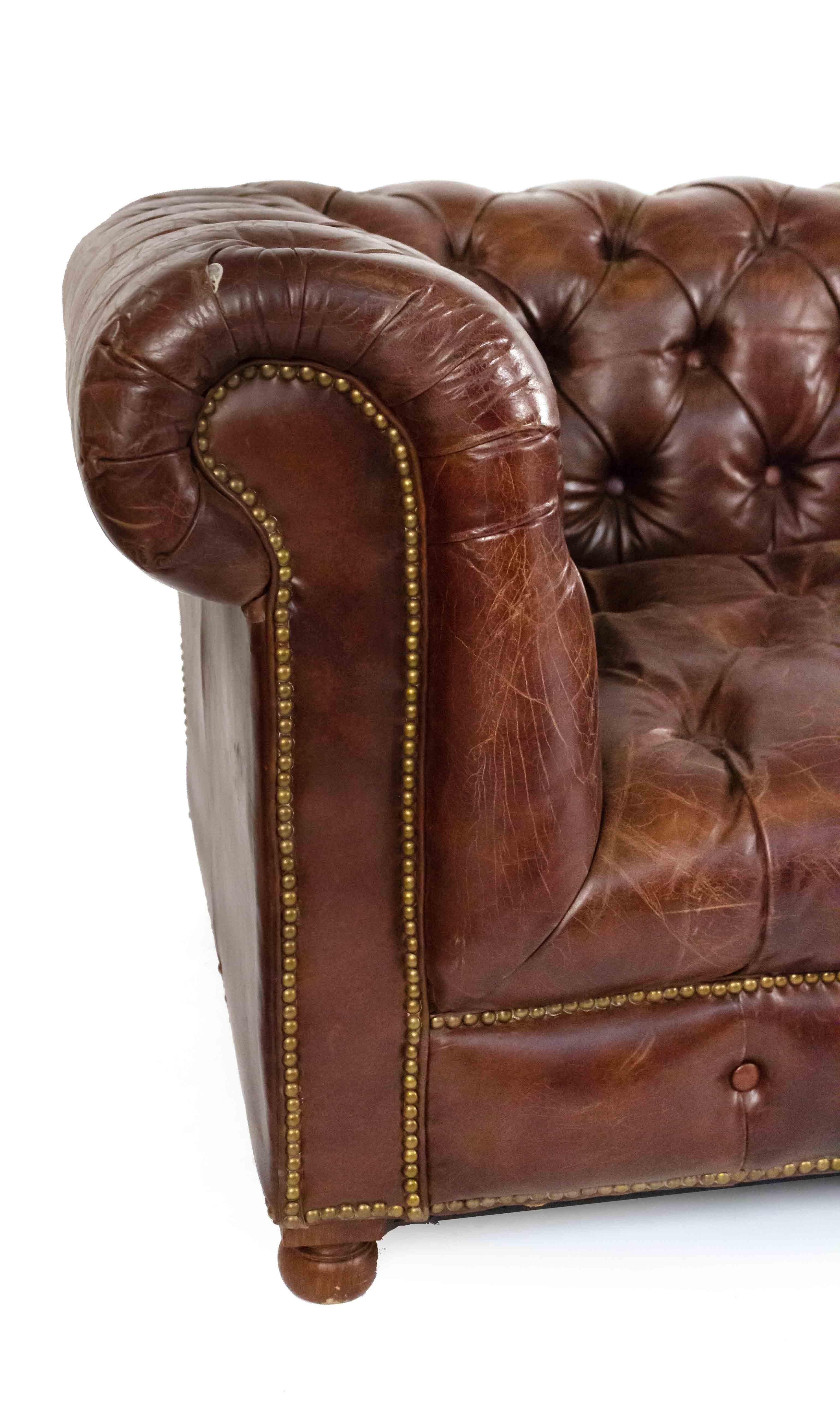 English Chocolate Brown Leather Chesterfield Sofa