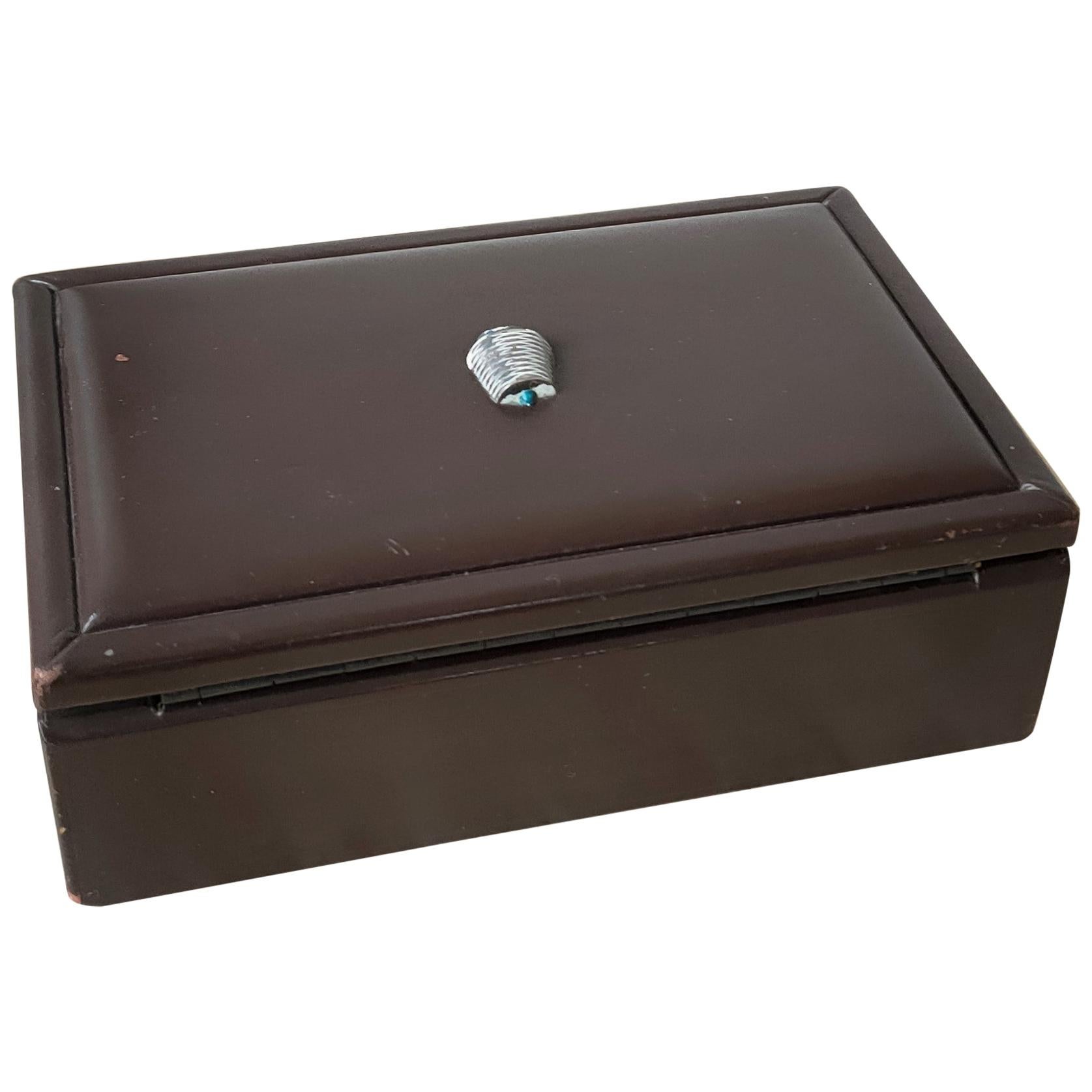 Chocolate Brown Leather Covered Occasional Box by Puiforcat, France, 1970s