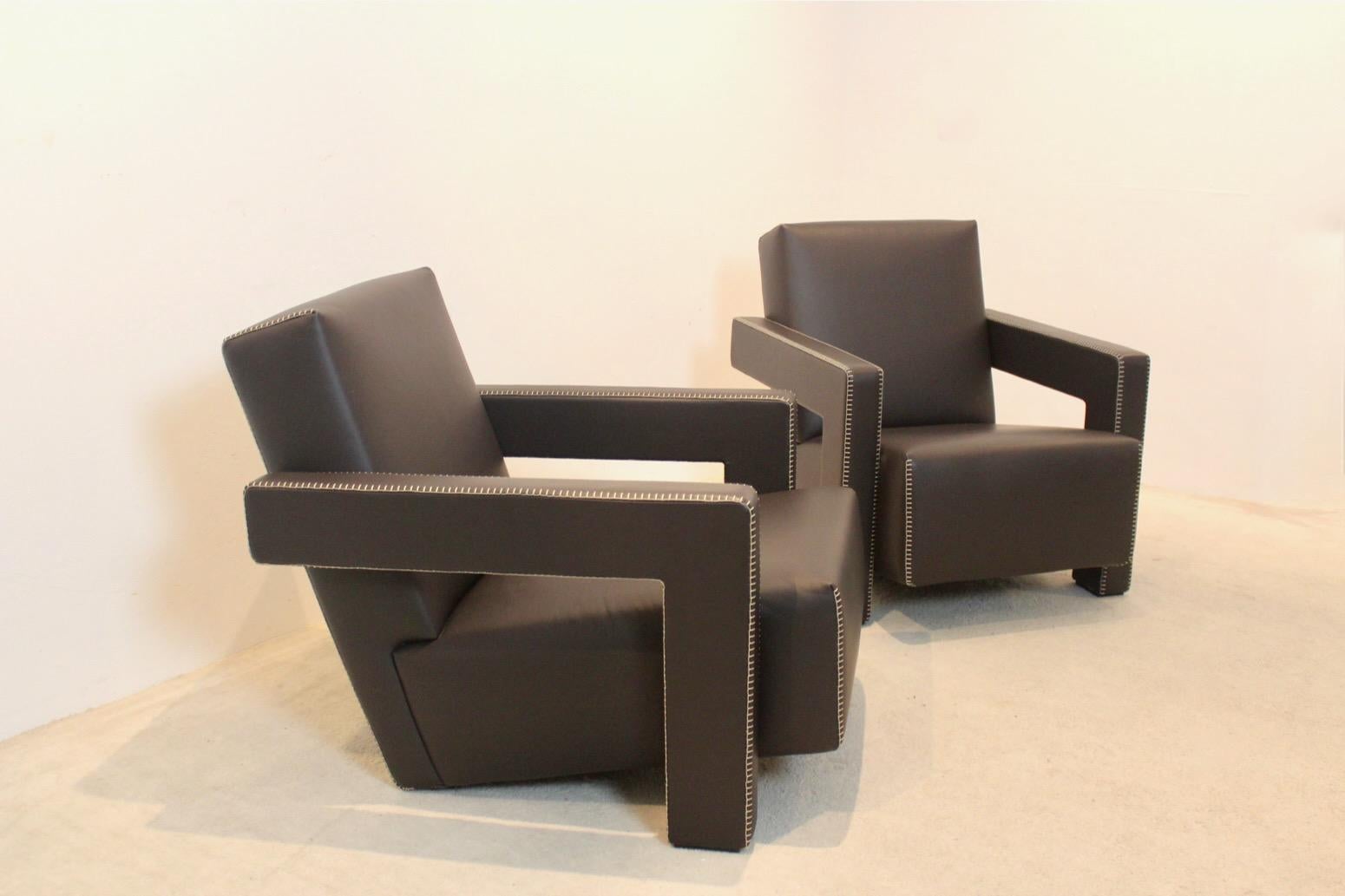 Chocolate Brown Leather ‘Utrecht’ Lounge Chairs by Gerrit Rietveld for Cassina For Sale 3