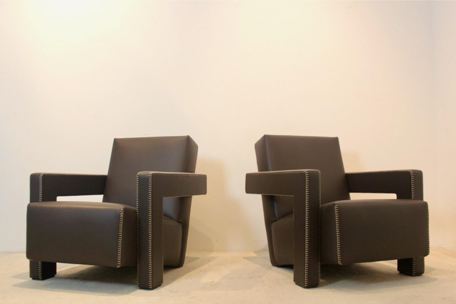 Chocolate Brown Leather ‘Utrecht’ Lounge Chairs by Gerrit Rietveld for Cassina For Sale 6