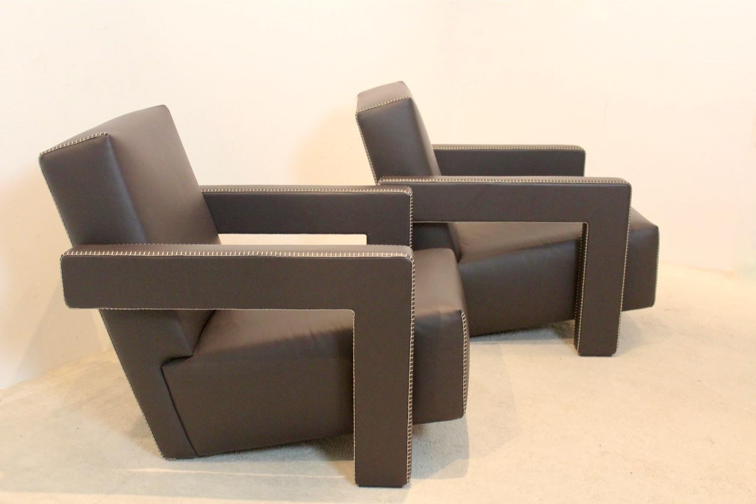 Chocolate Brown Leather ‘Utrecht’ Lounge Chairs by Gerrit Rietveld for Cassina For Sale 8