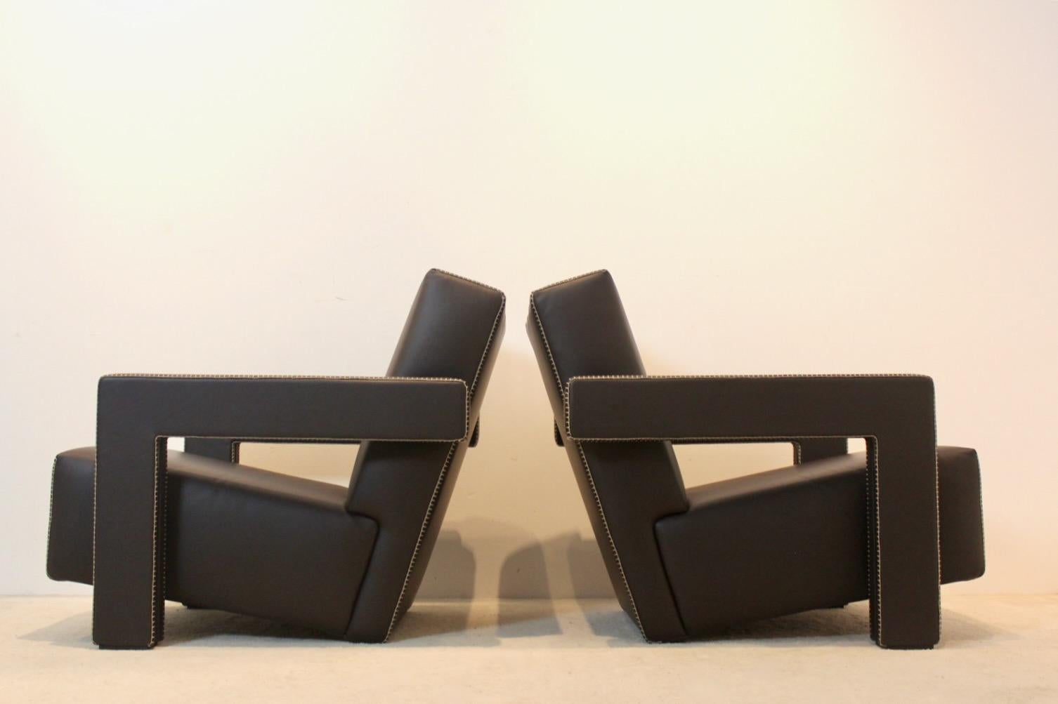 Chocolate Brown Leather ‘Utrecht’ Lounge Chairs by Gerrit Rietveld for Cassina For Sale 10