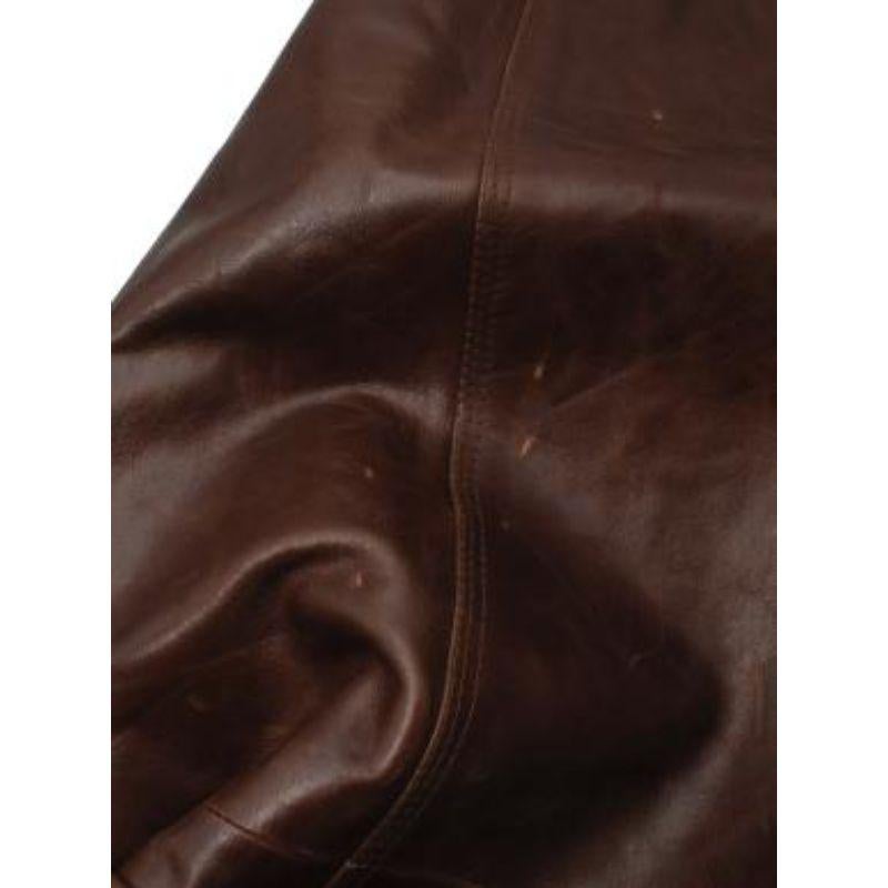 Chocolate brown longline leather coat For Sale 2